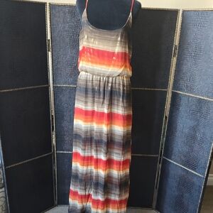 Ambiance Striped Sleeveless Maxi Dress in Red, Orange, Blue & Gray